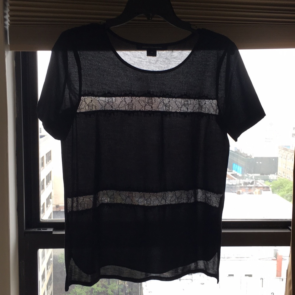 French Connection Black Blouse w/ Lace Paneling
